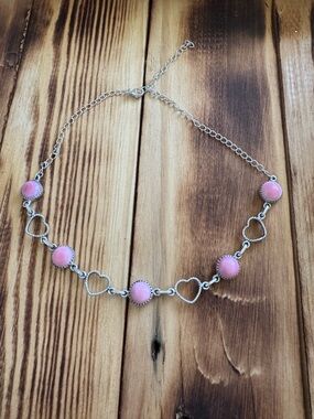 Pink Conch and Sterling Silver Heart Choker Necklace
